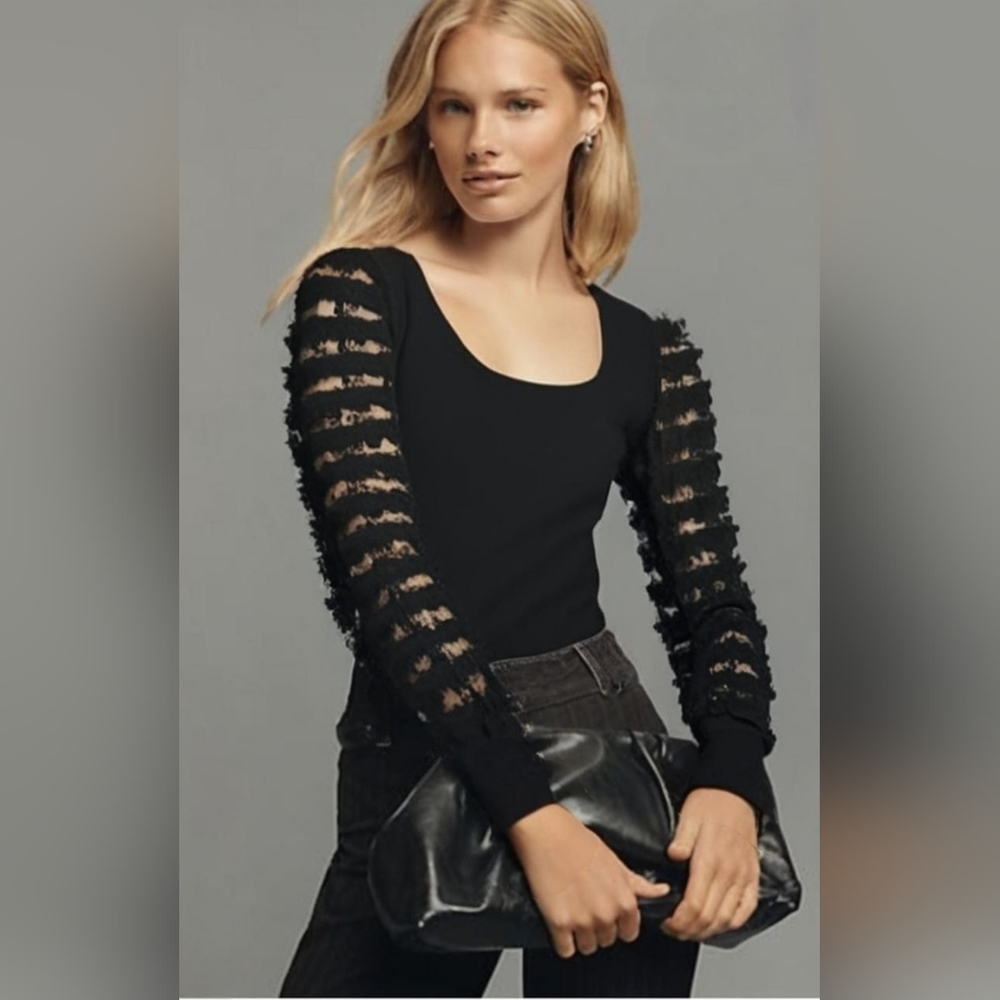 Anthropologie Left Coast By Dolan Collection Black Sheer Sleeve Top